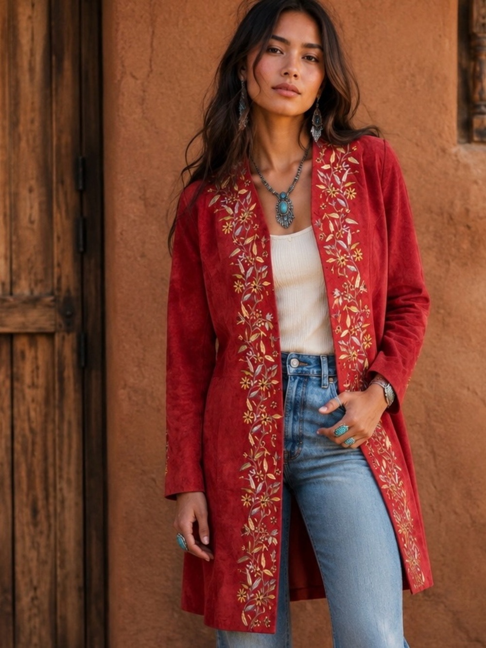 Vintage Suede Embroidered Coat Jacket